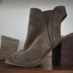 Aldo Olive Heeled Open Toe Suede Booties